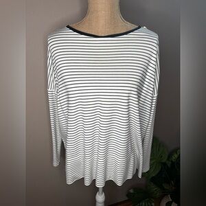 LOFT Black and White Striped Oversized Tunic Tee